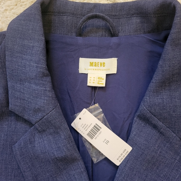 Anthropology MauveNavy double breasted button blazer welt pockets Size 10 - Picture 8 of 16